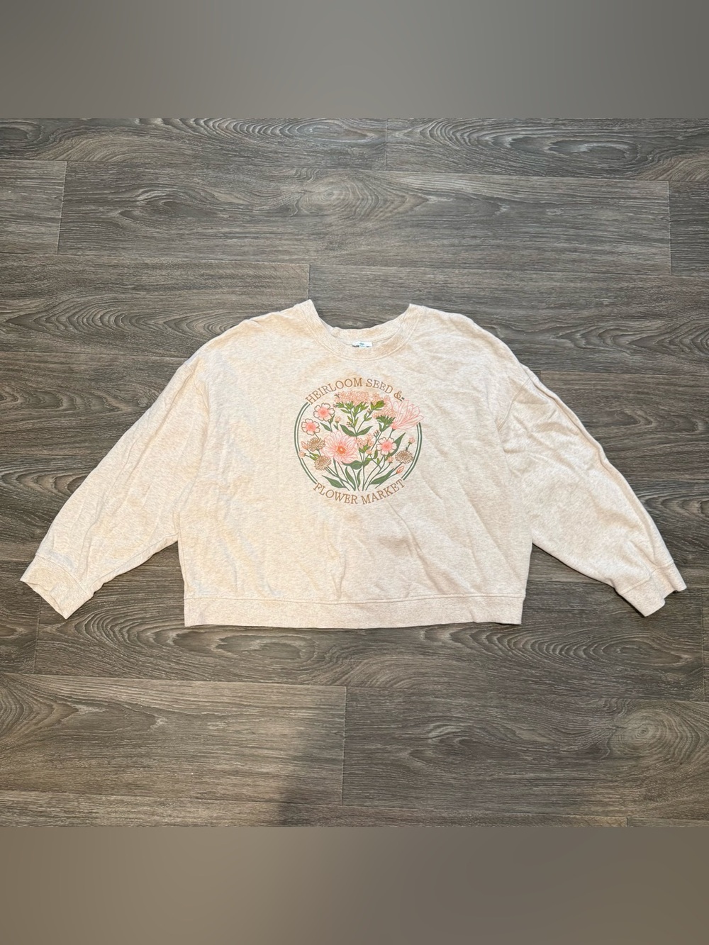 embroidered flower patch cotton oversized crewneck sweater top